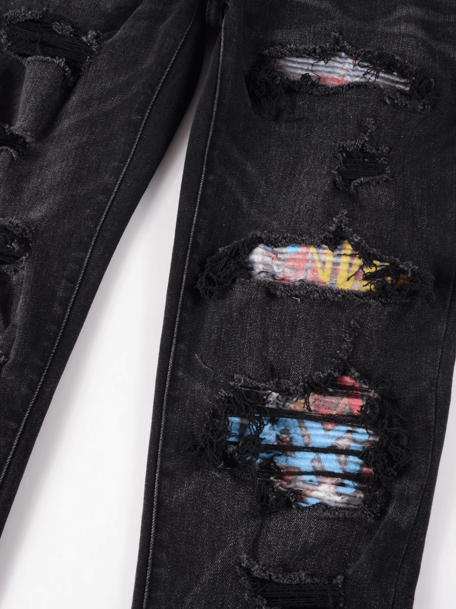 Black Ripped Patch Jeans