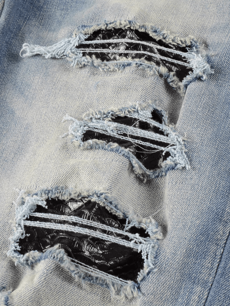 Snake Graphic Ripped Patch Jeans