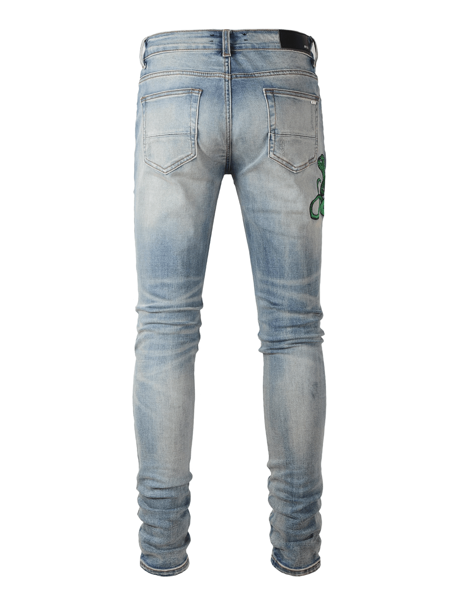 Snake Graphic Ripped Patch Jeans