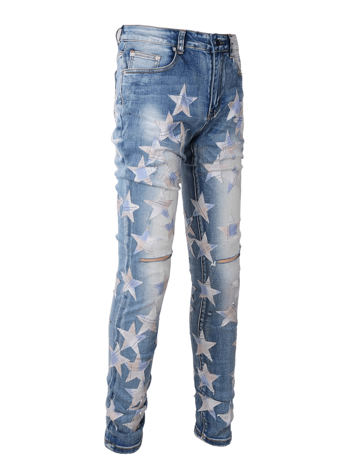 Blue Ripped Patch Jeans