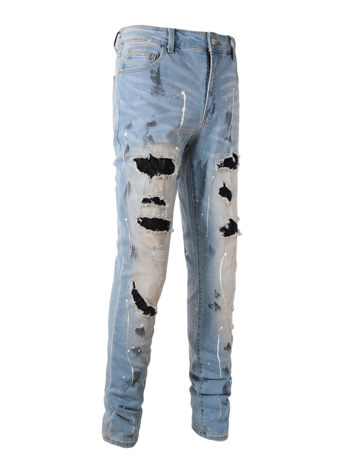 Denim Patch Rhinestone Jeans