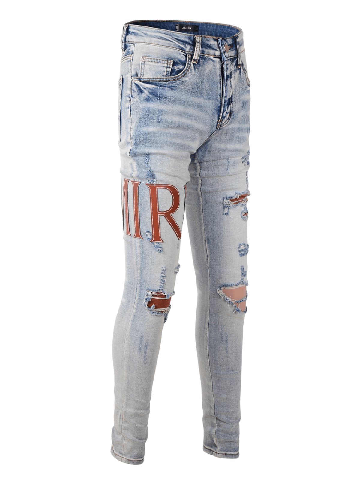 Light Blue Red Writing Jeans