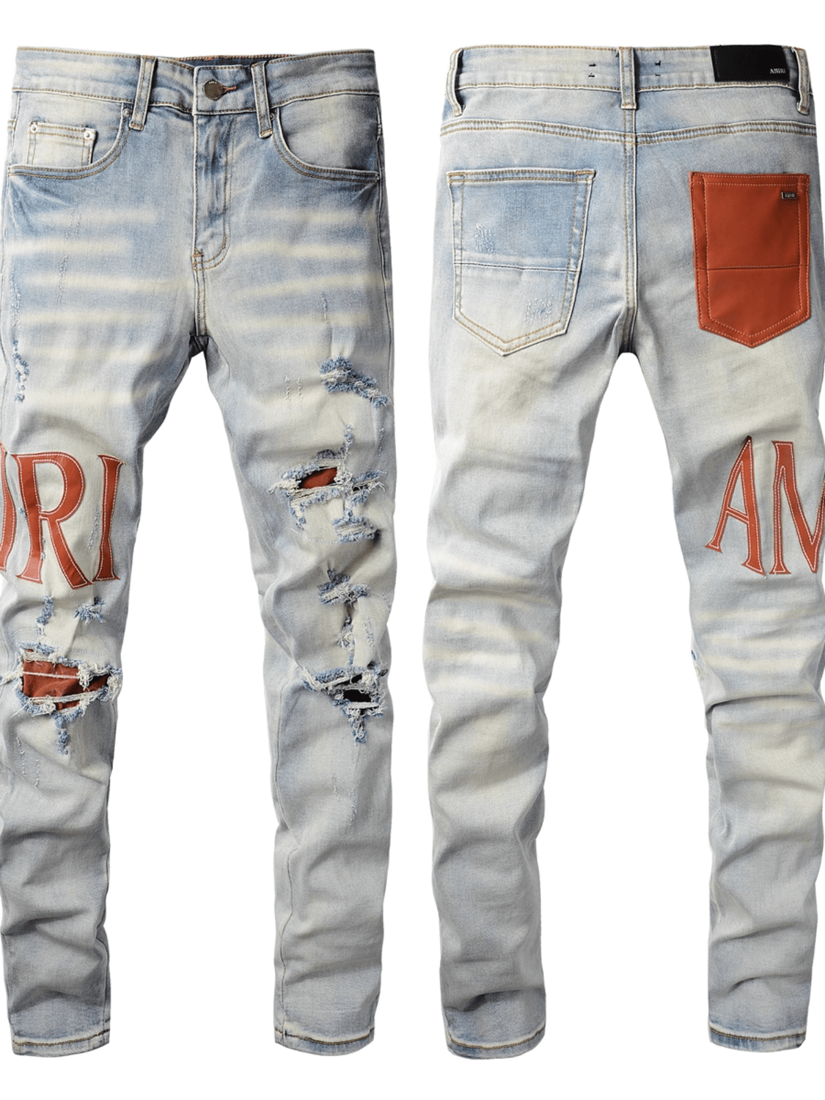 Light Blue Red Writing Jeans