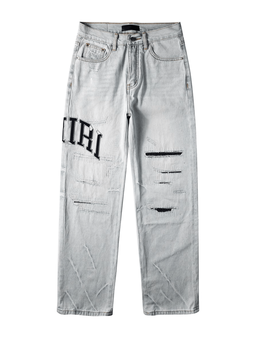 Washed Light Baggy Writing Jeans