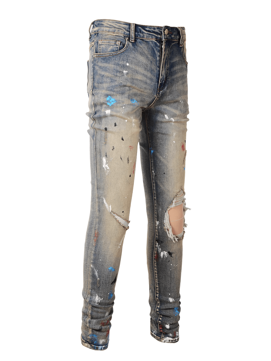 Washed Denim Ripped Jeans