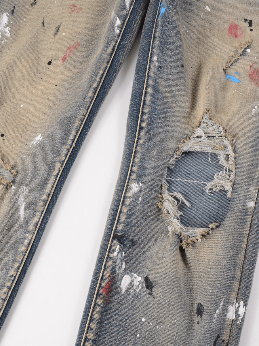 Washed Denim Ripped Jeans