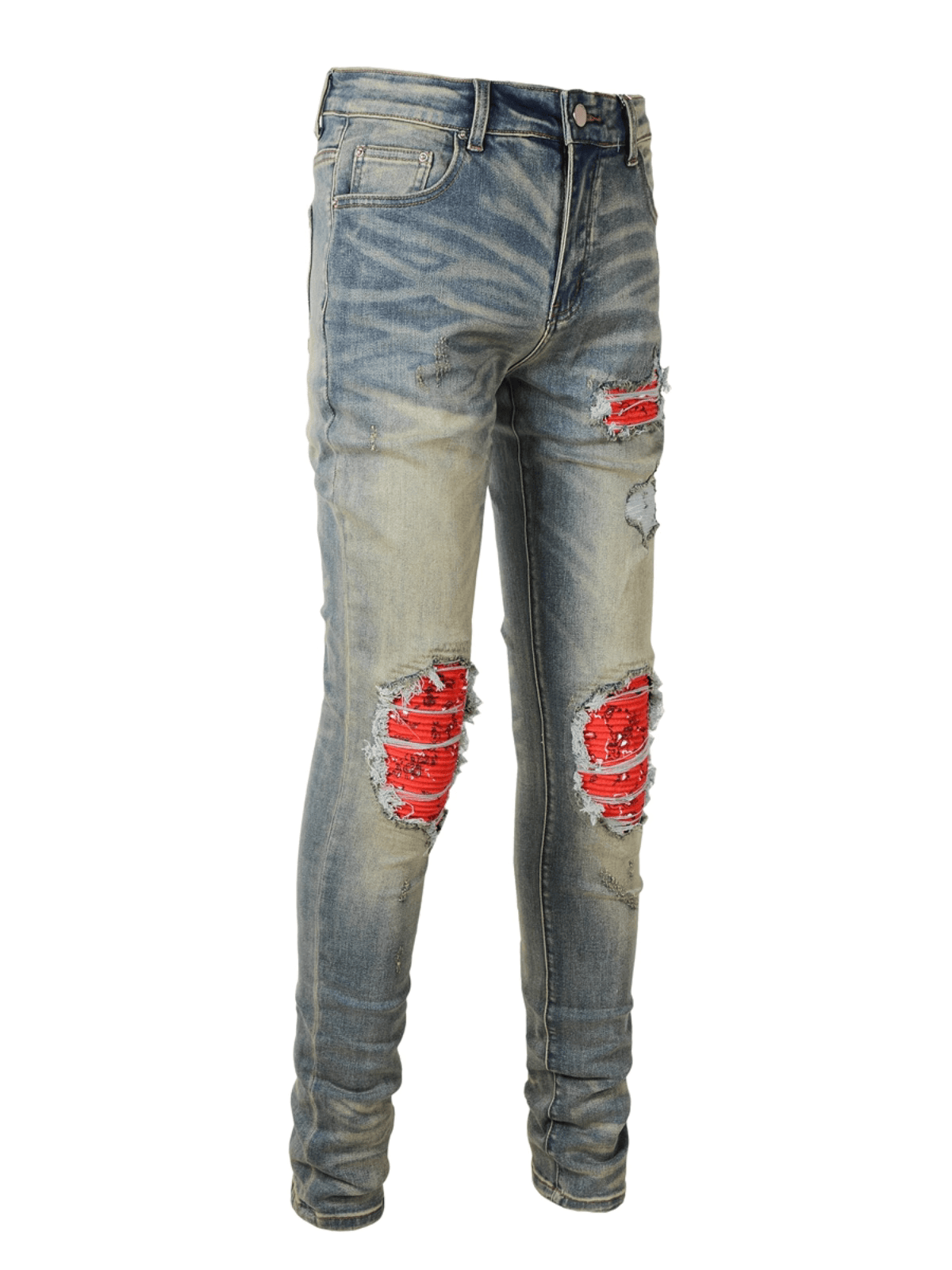 Blue Denim Red Patch Jeans