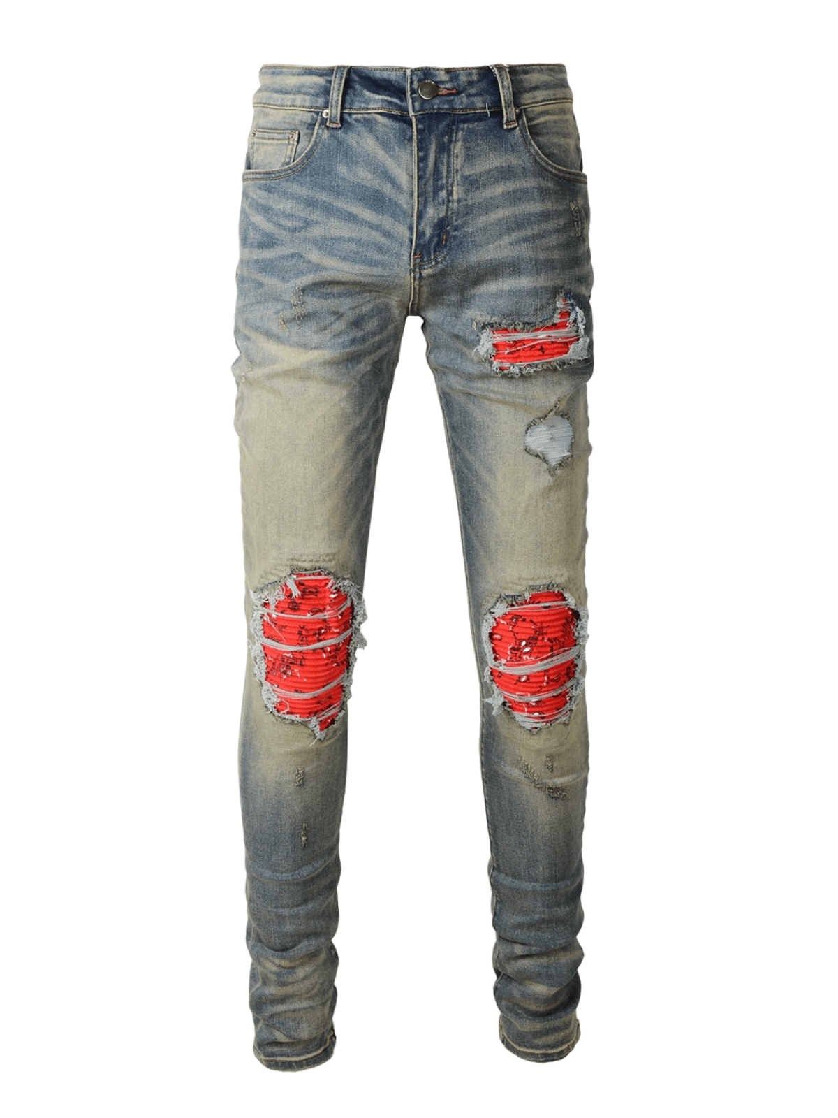 Blue Denim Red Patch Jeans