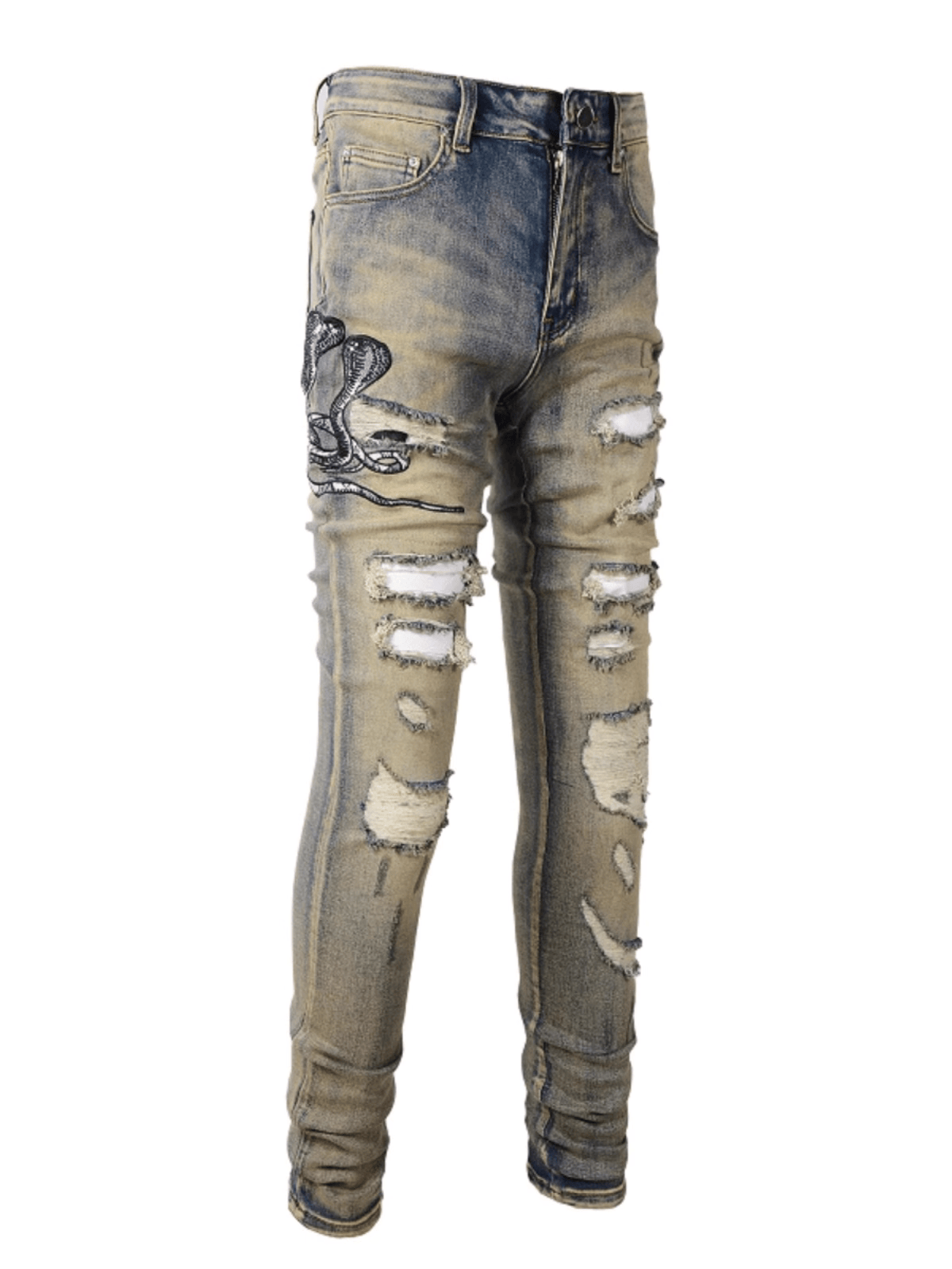 Washed Denim Snake Jeans