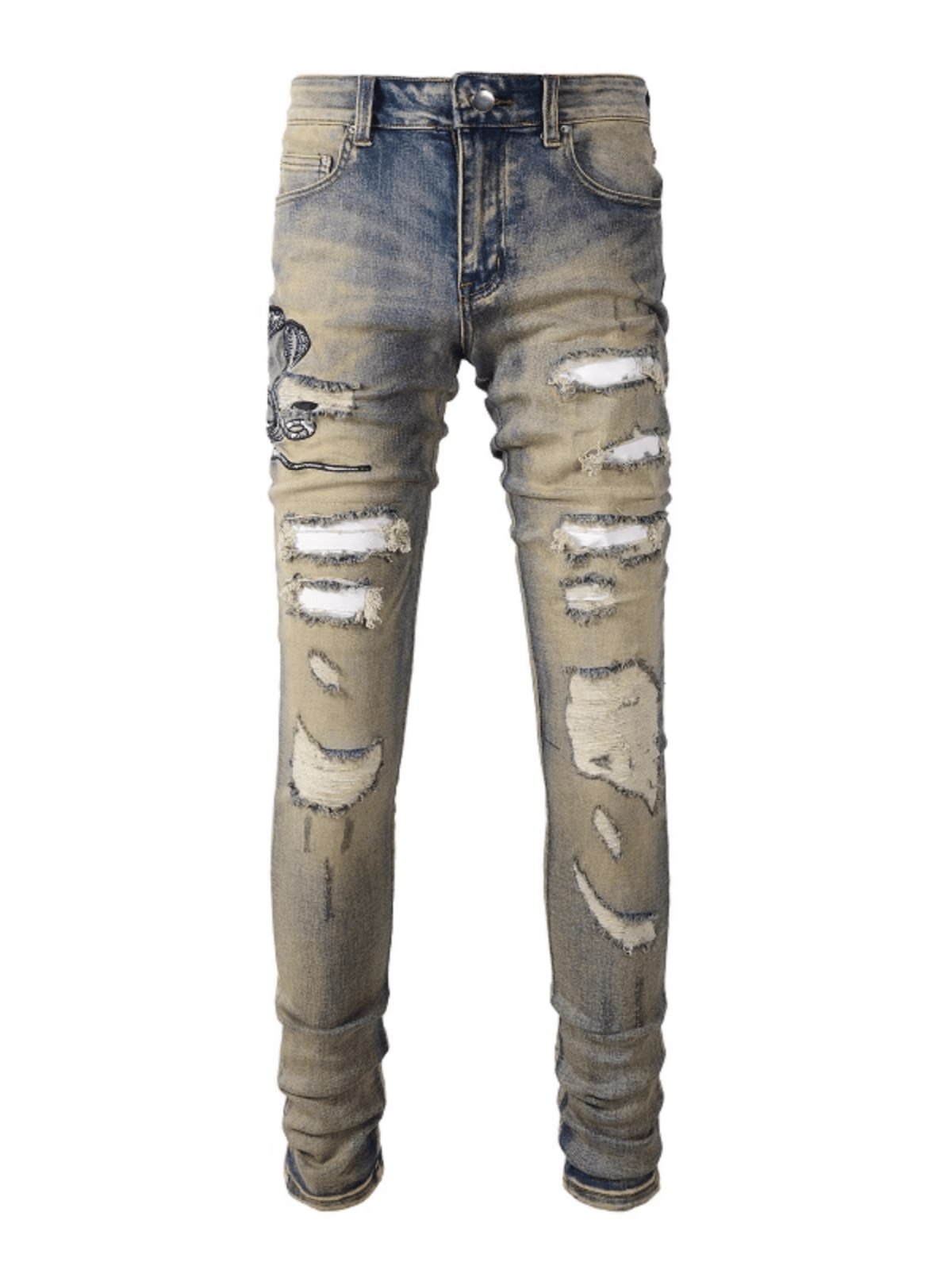 Washed Denim Snake Jeans