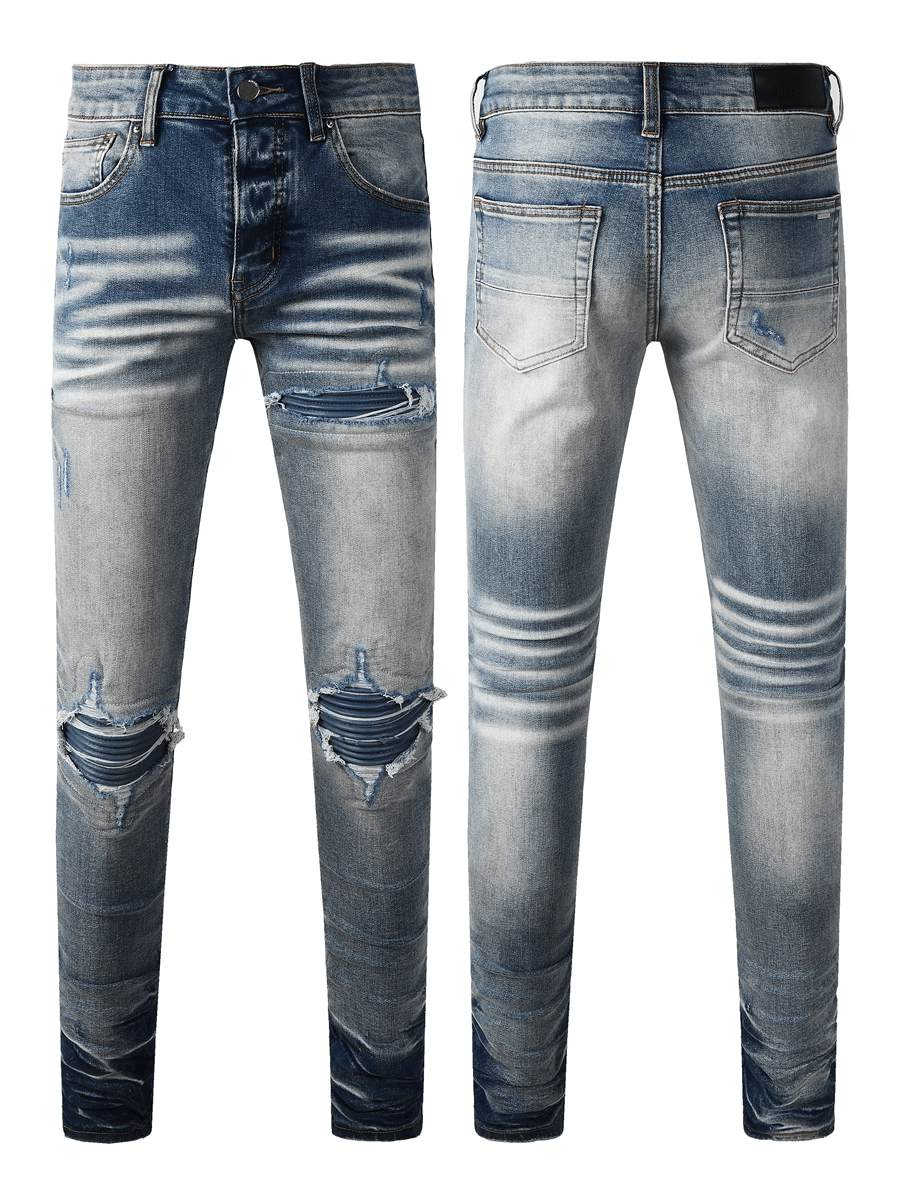 Blue Washed Ripped Patch Jeans