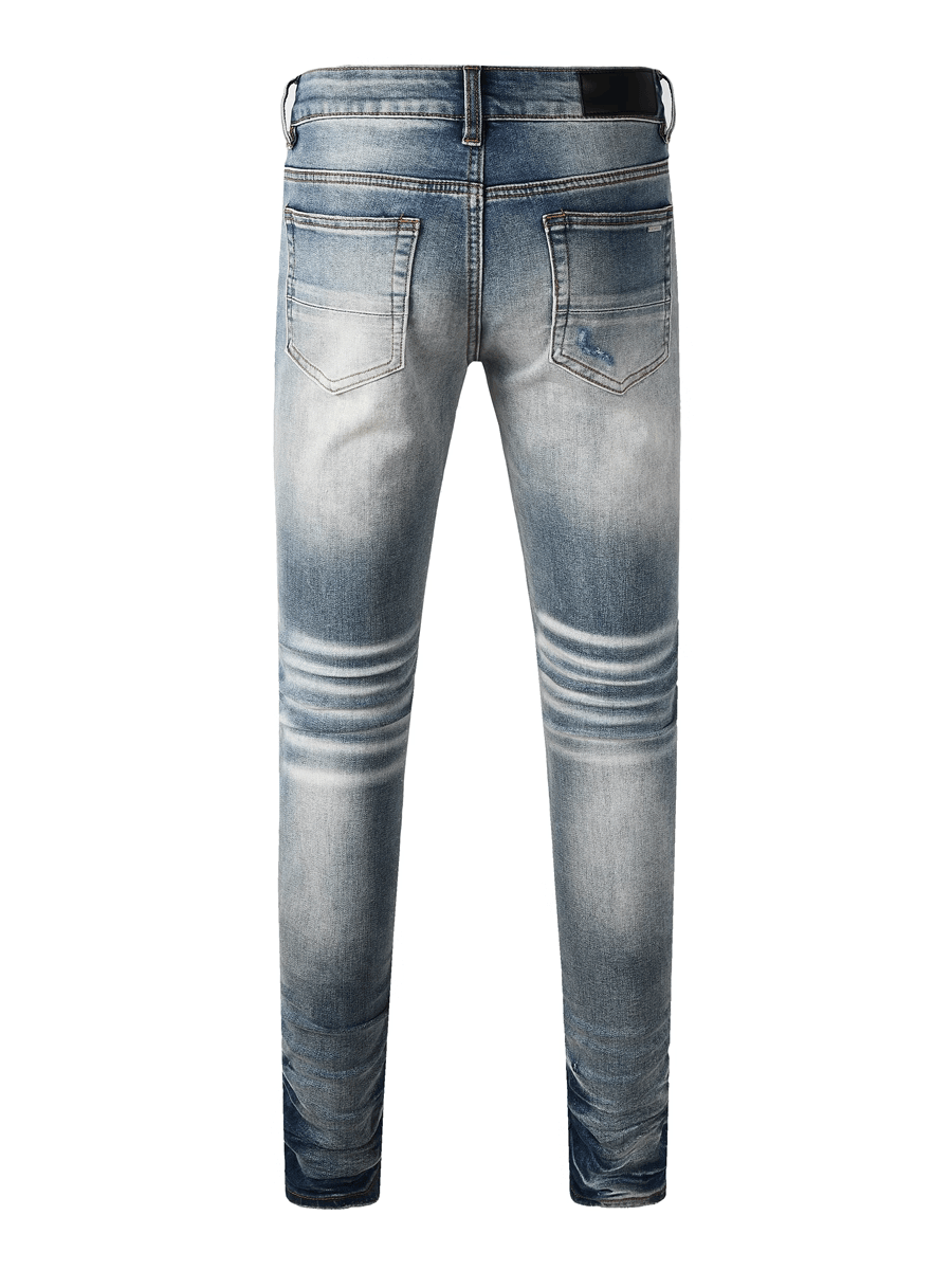 Blue Washed Ripped Patch Jeans