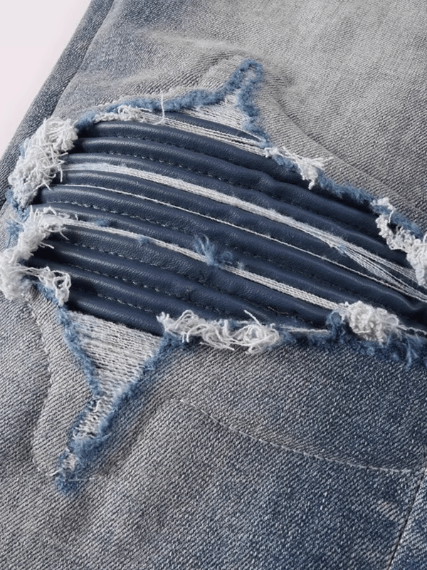 Blue Washed Ripped Patch Jeans