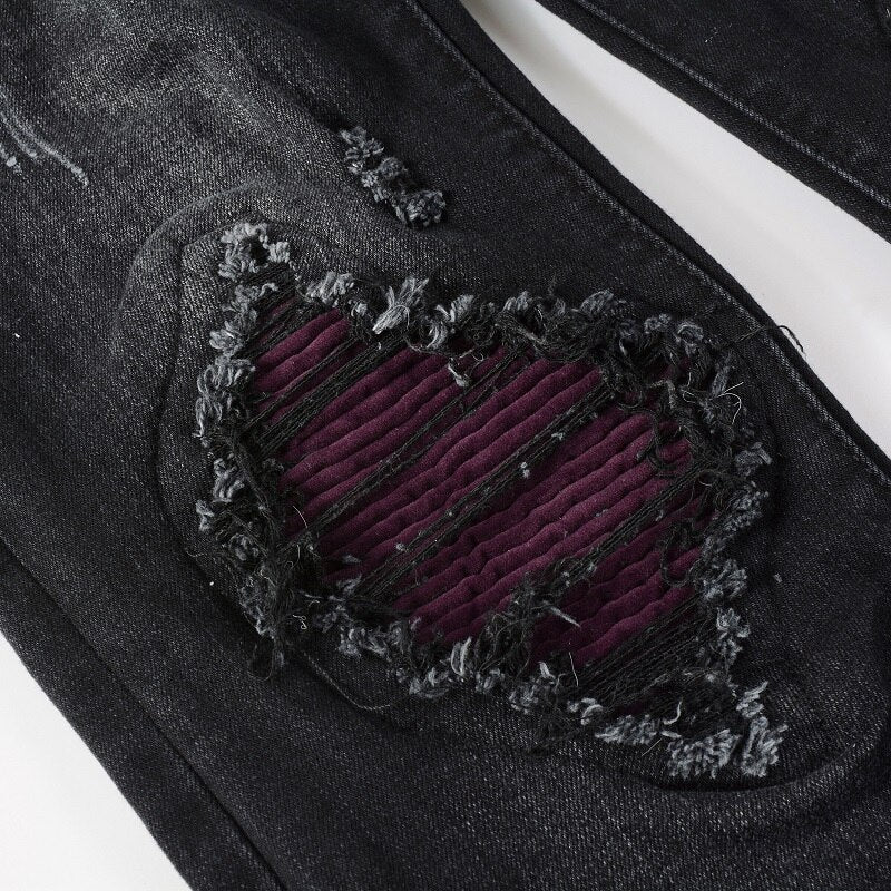 Wine Red Patch Jeans