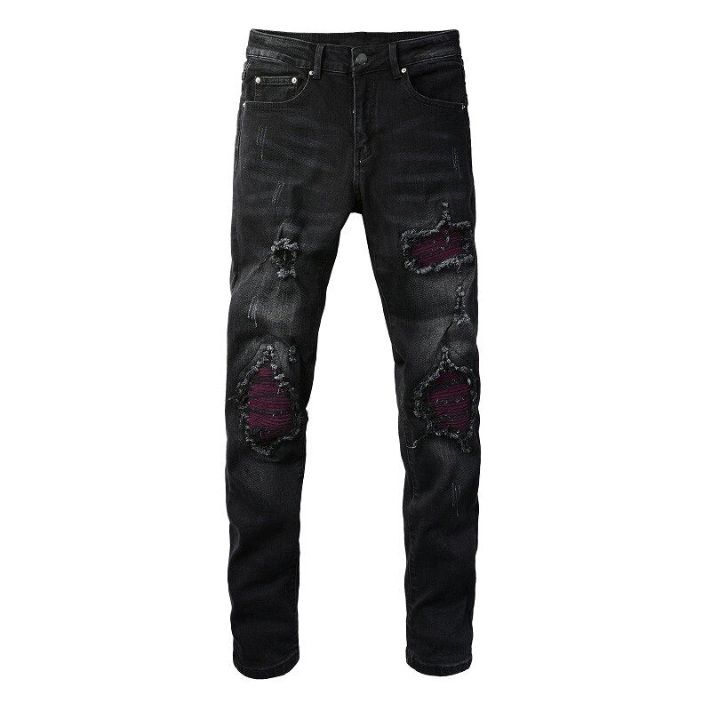 Wine Red Patch Jeans