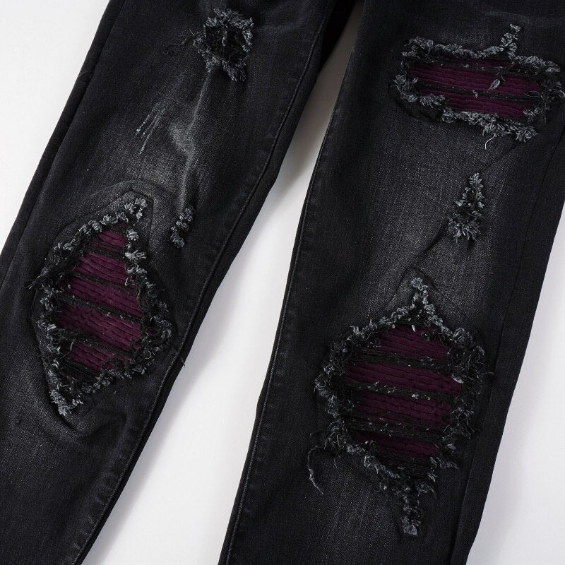 Wine Red Patch Jeans