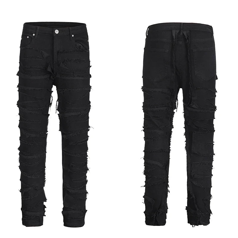 Retro Black Ripped Hollow Out Jeans