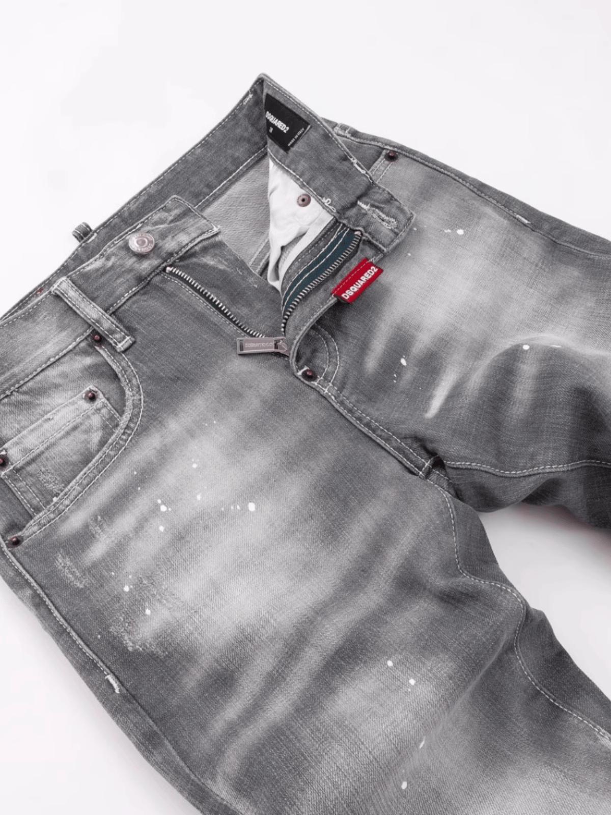 Smoky Gray White Paint Jeans