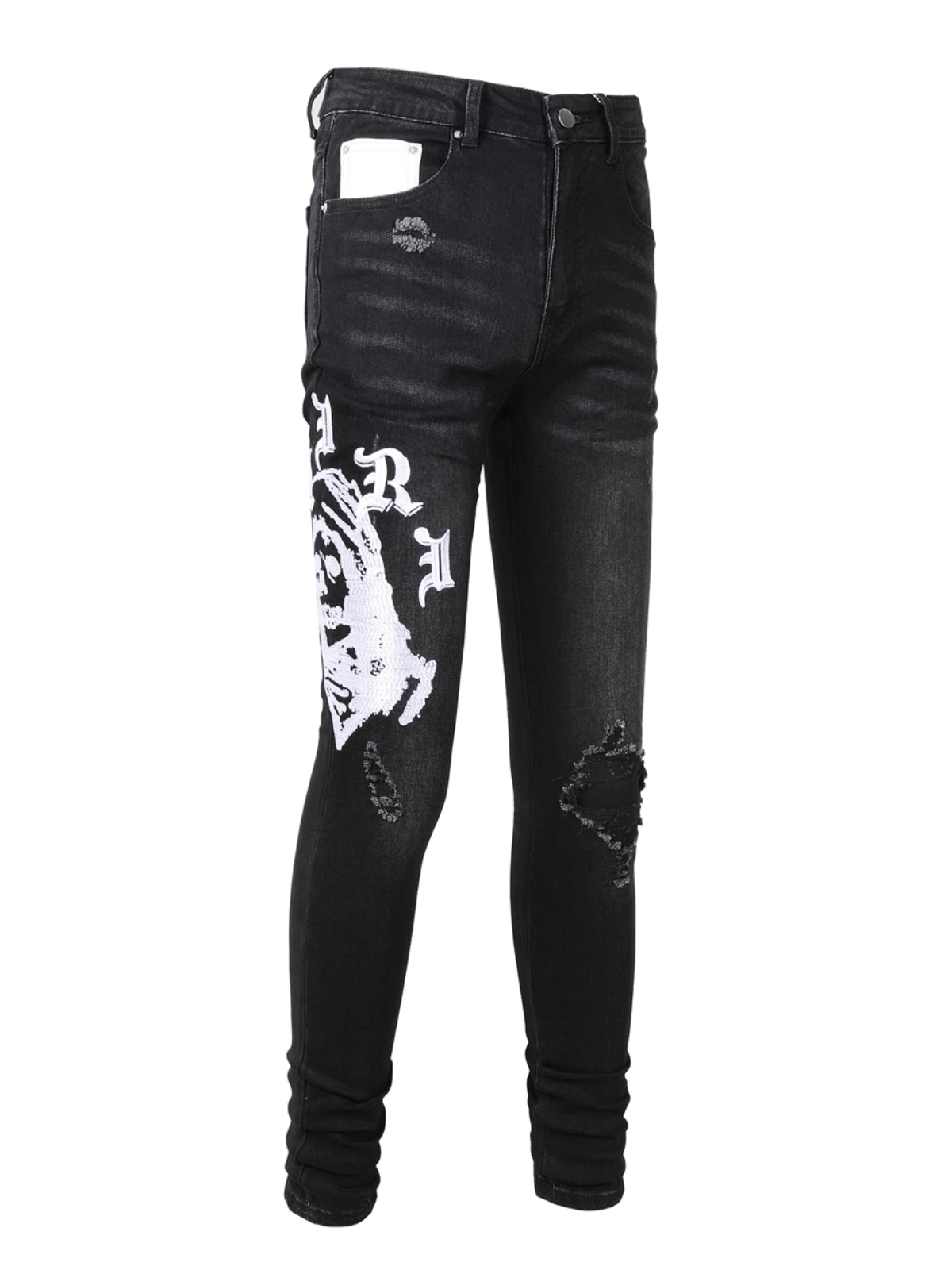 Black Graphic Ripped Jeans