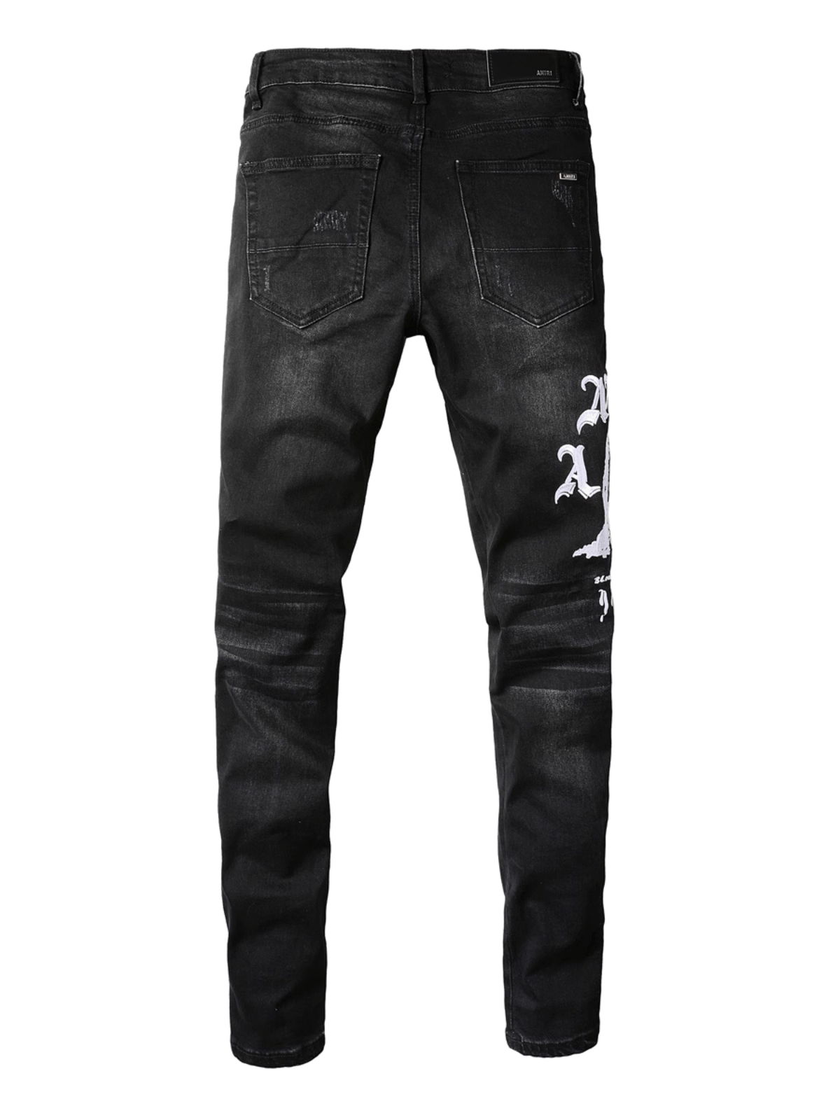 Black Graphic Ripped Jeans