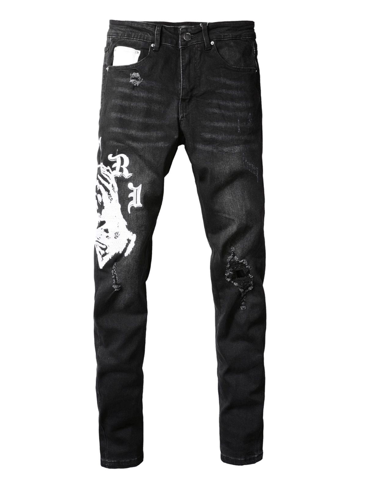 Black Graphic Ripped Jeans