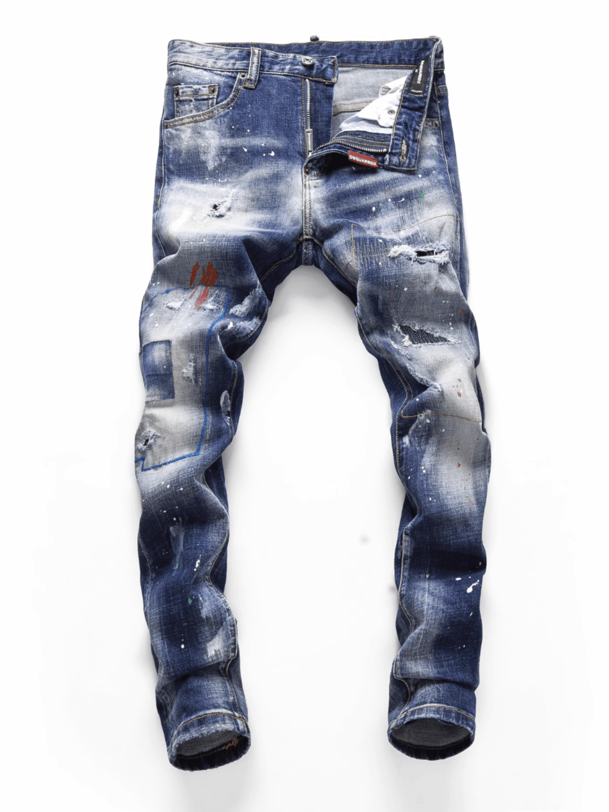 Blue Washed Patch Paint Jeans