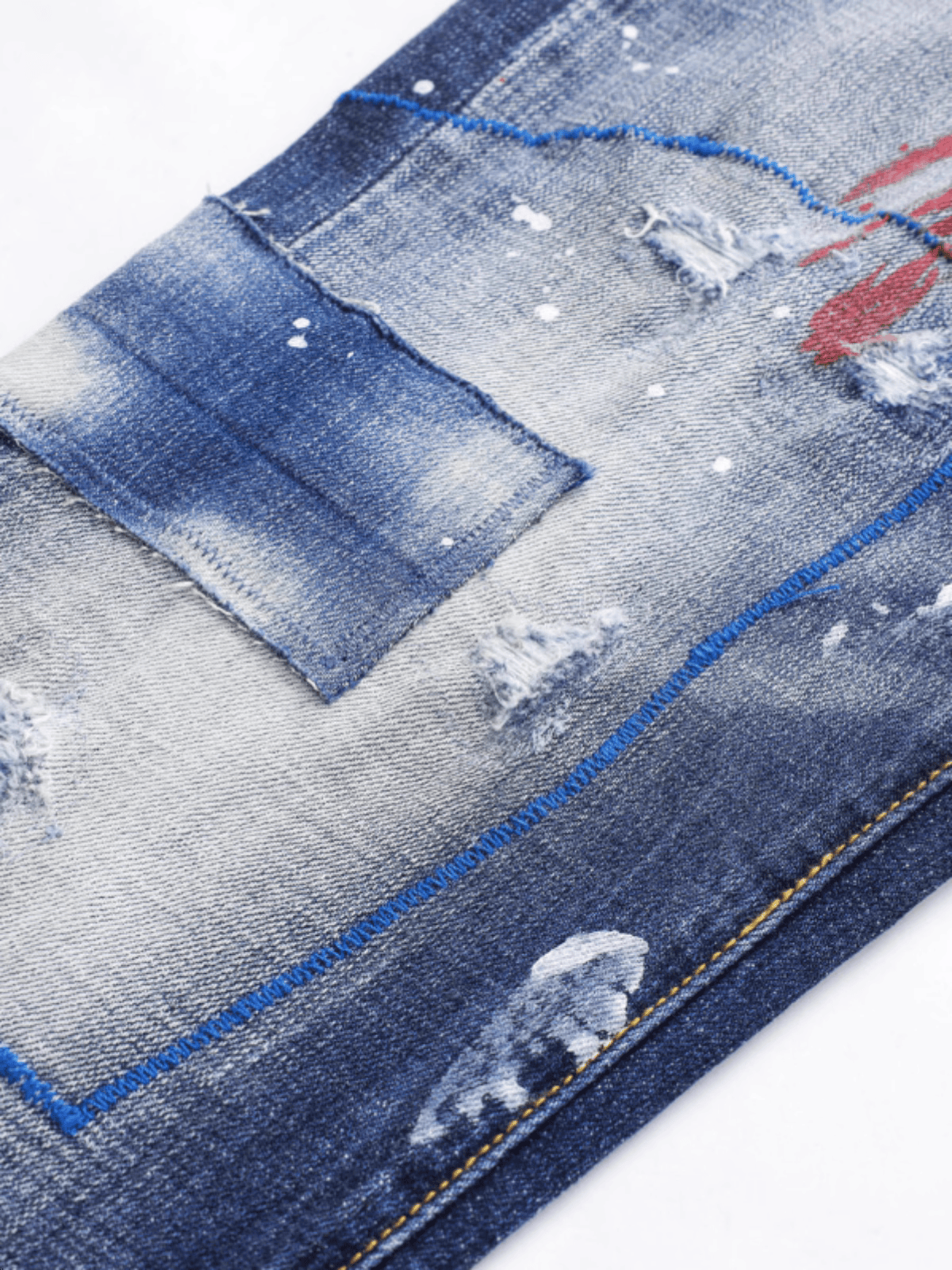 Blue Washed Patch Paint Jeans