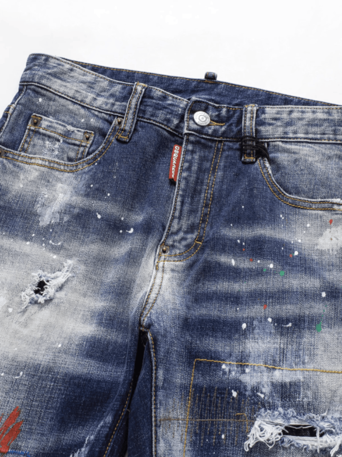 Blue Washed Patch Paint Jeans
