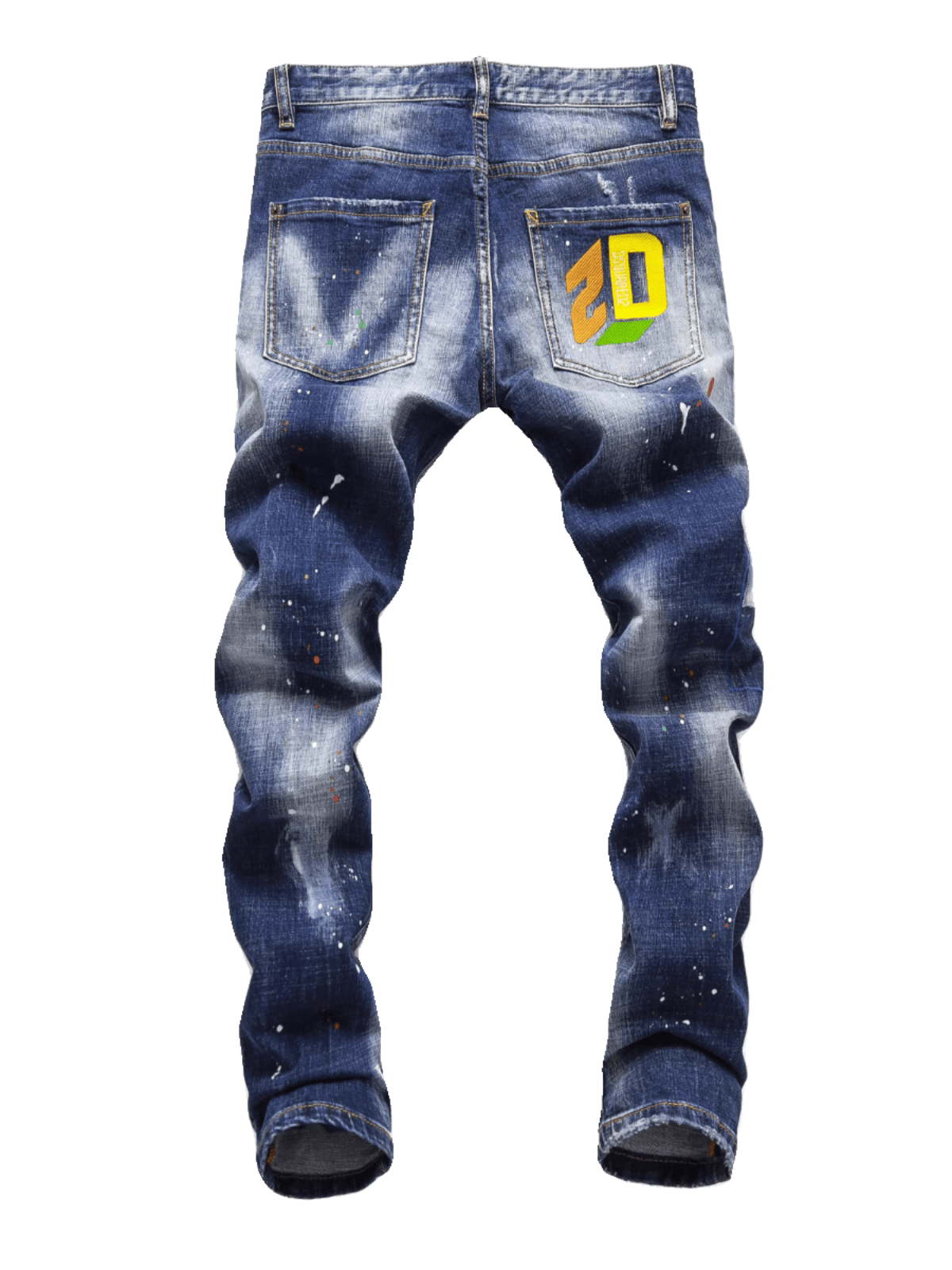 Blue Washed Patch Paint Jeans