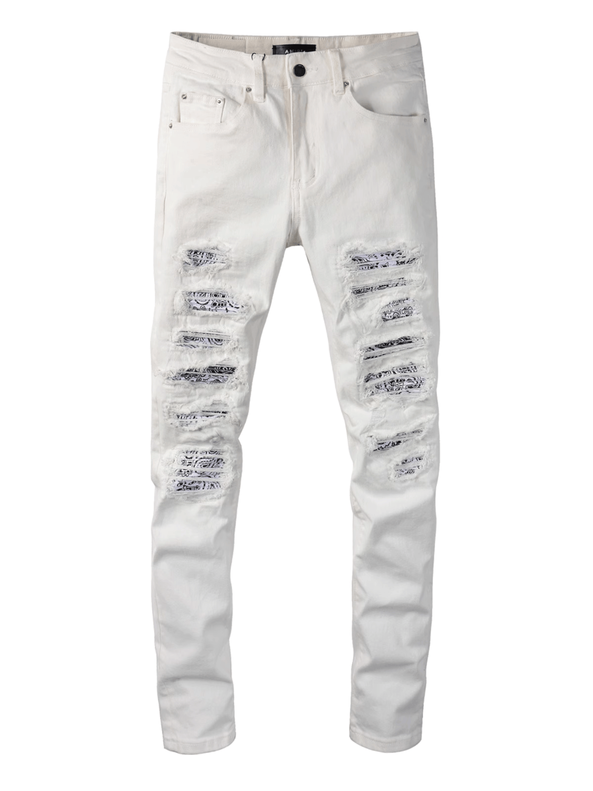 White Ripped Patch Jeans