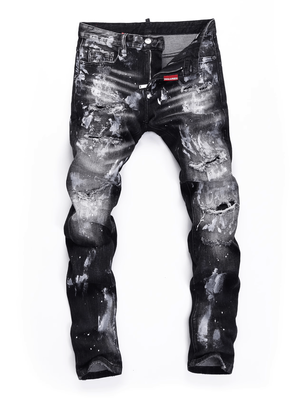 Black Gray Graffiti Ripped Jeans