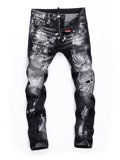 Black Gray Graffiti Ripped Jeans