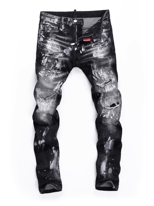 Black Gray Graffiti Ripped Jeans
