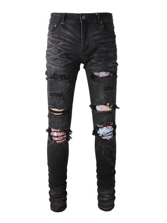 Black Ripped Patch Jeans