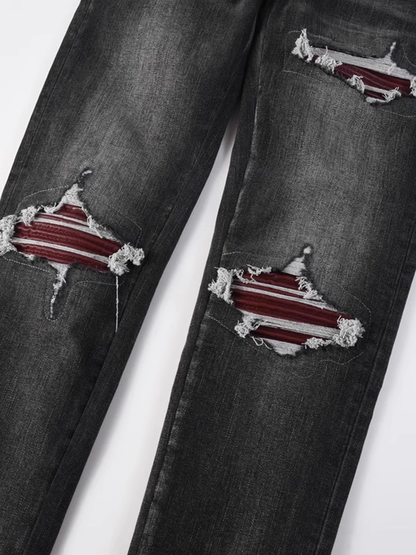 Black Red Patch Jeans