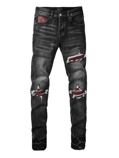 Black Red Patch Jeans