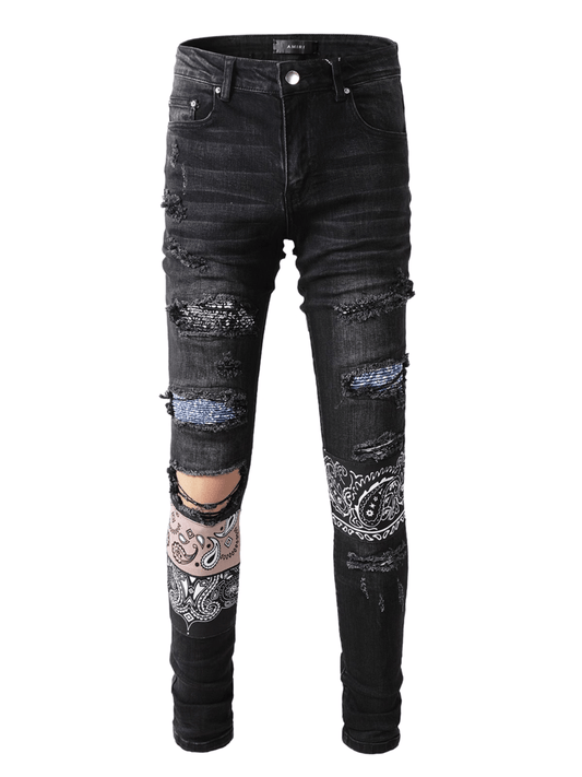 Black Ripped Patch Jeans