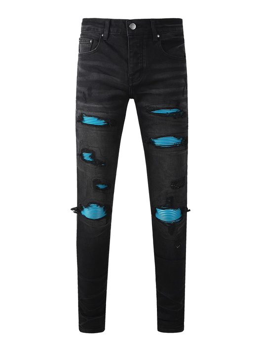 Black Blue Patch Jeans