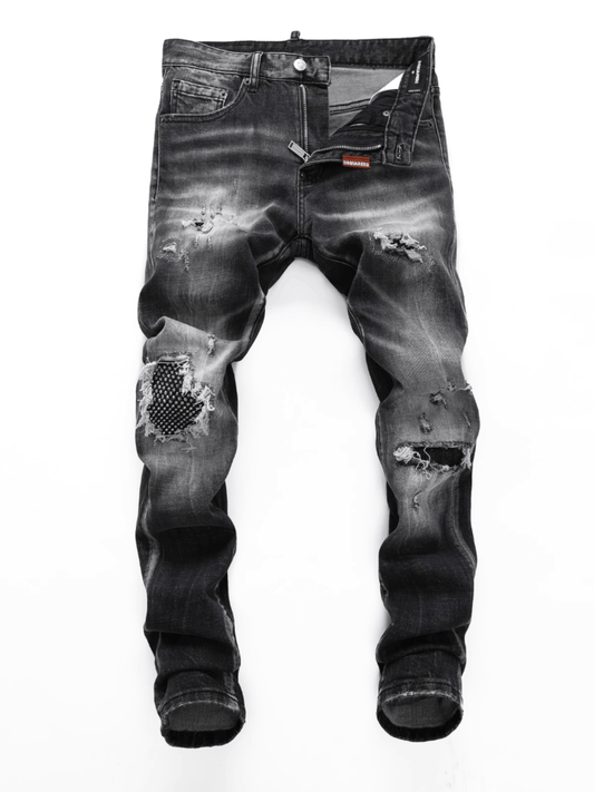 Black Gray Patch Jeans