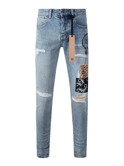 Blue Patch Ripped Jeans