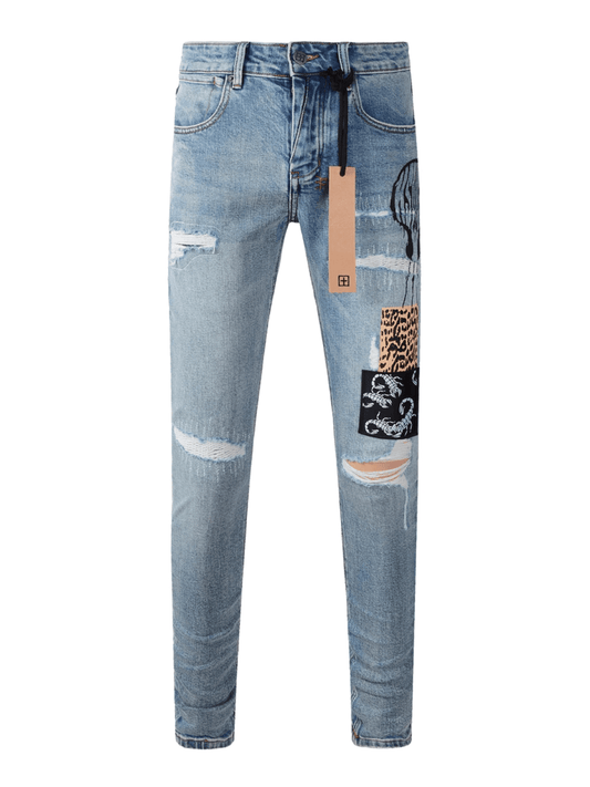 Blue Patch Ripped Jeans