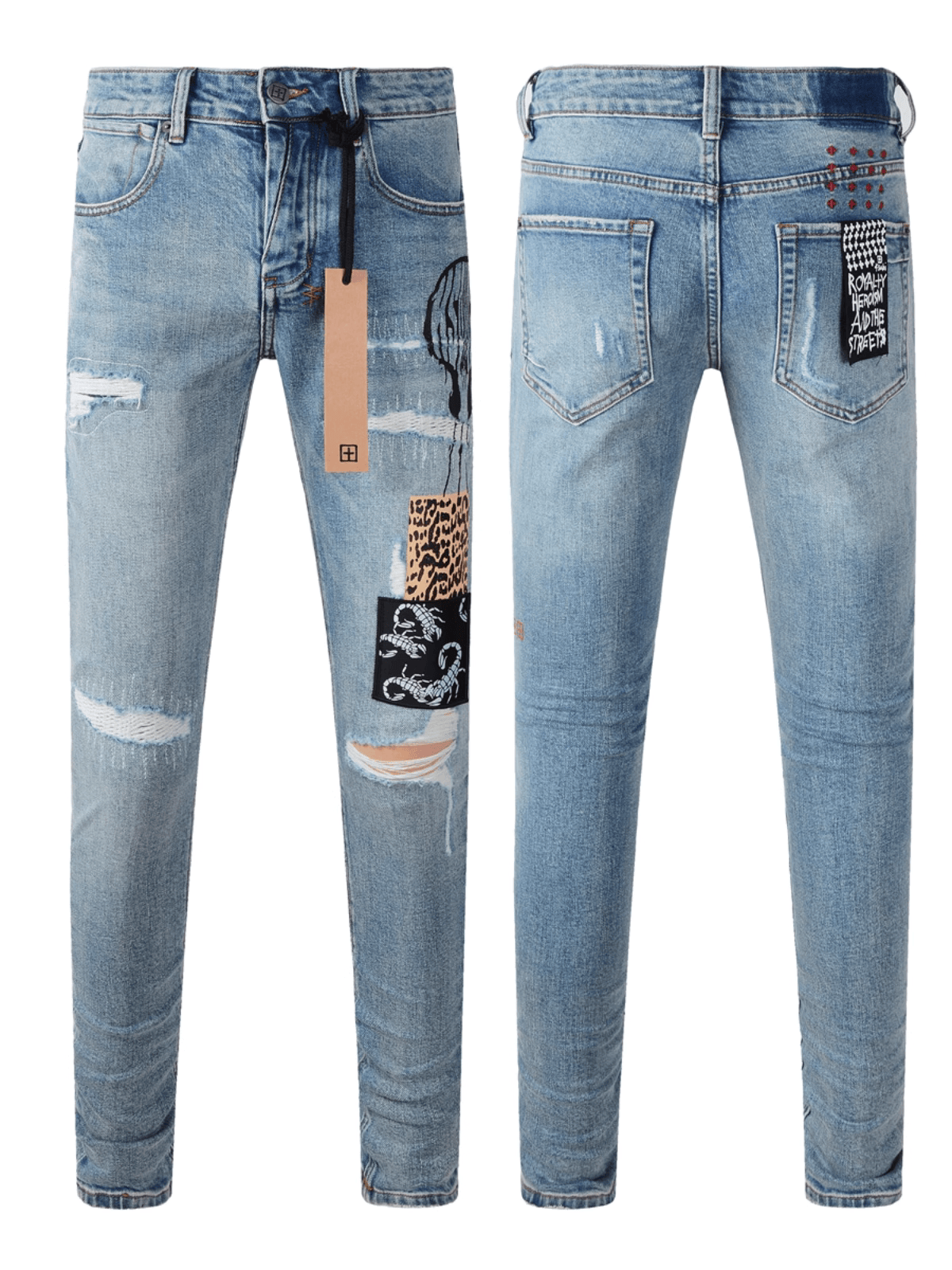 Blue Patch Ripped Jeans