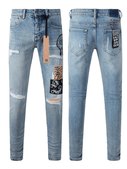 Blue Patch Ripped Jeans