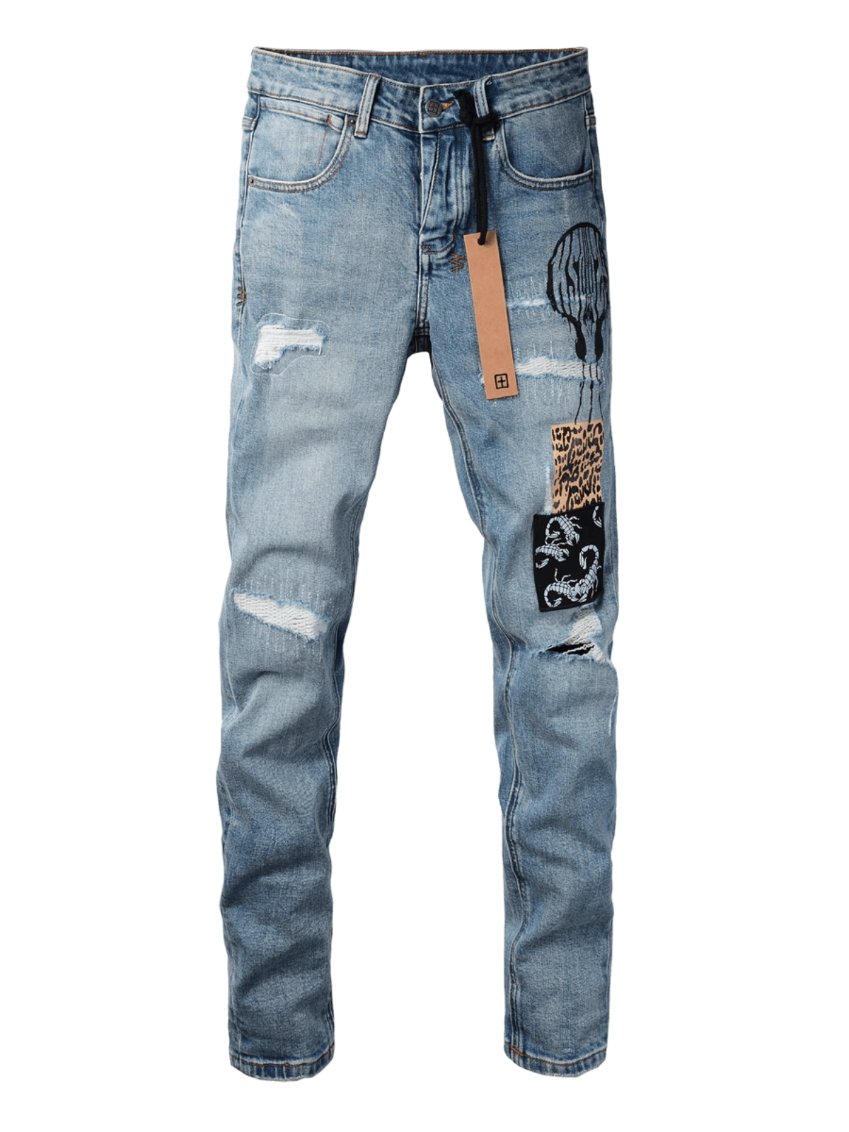 Blue Patch Ripped Jeans