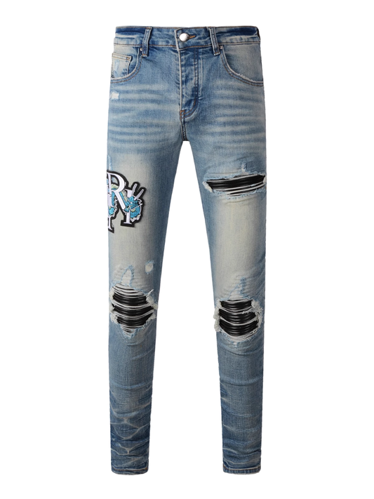 Blue Patch Writing Jeans
