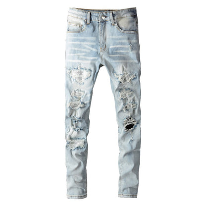 Light Blue White Patch Jeans