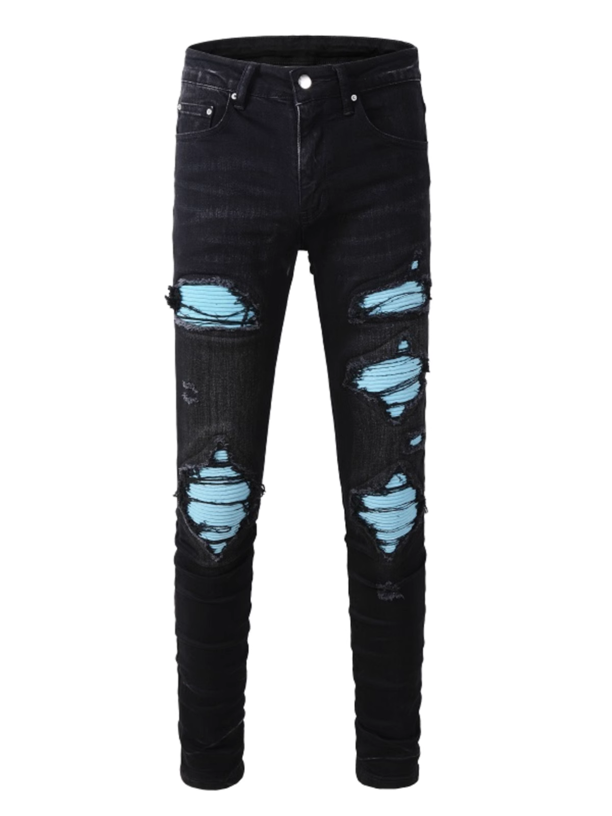 Black Ripped Blue Patch Jeans