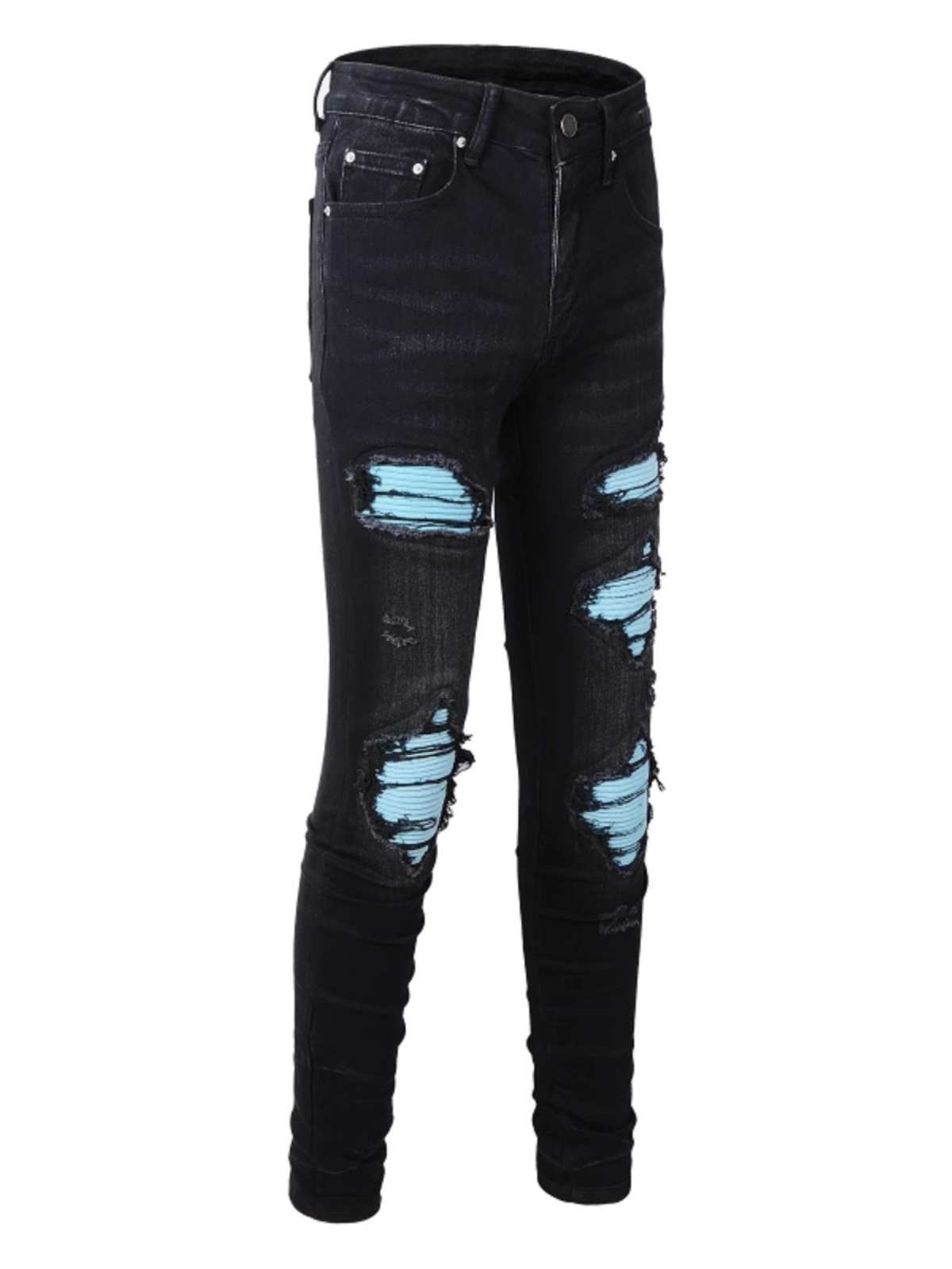 Black Ripped Blue Patch Jeans
