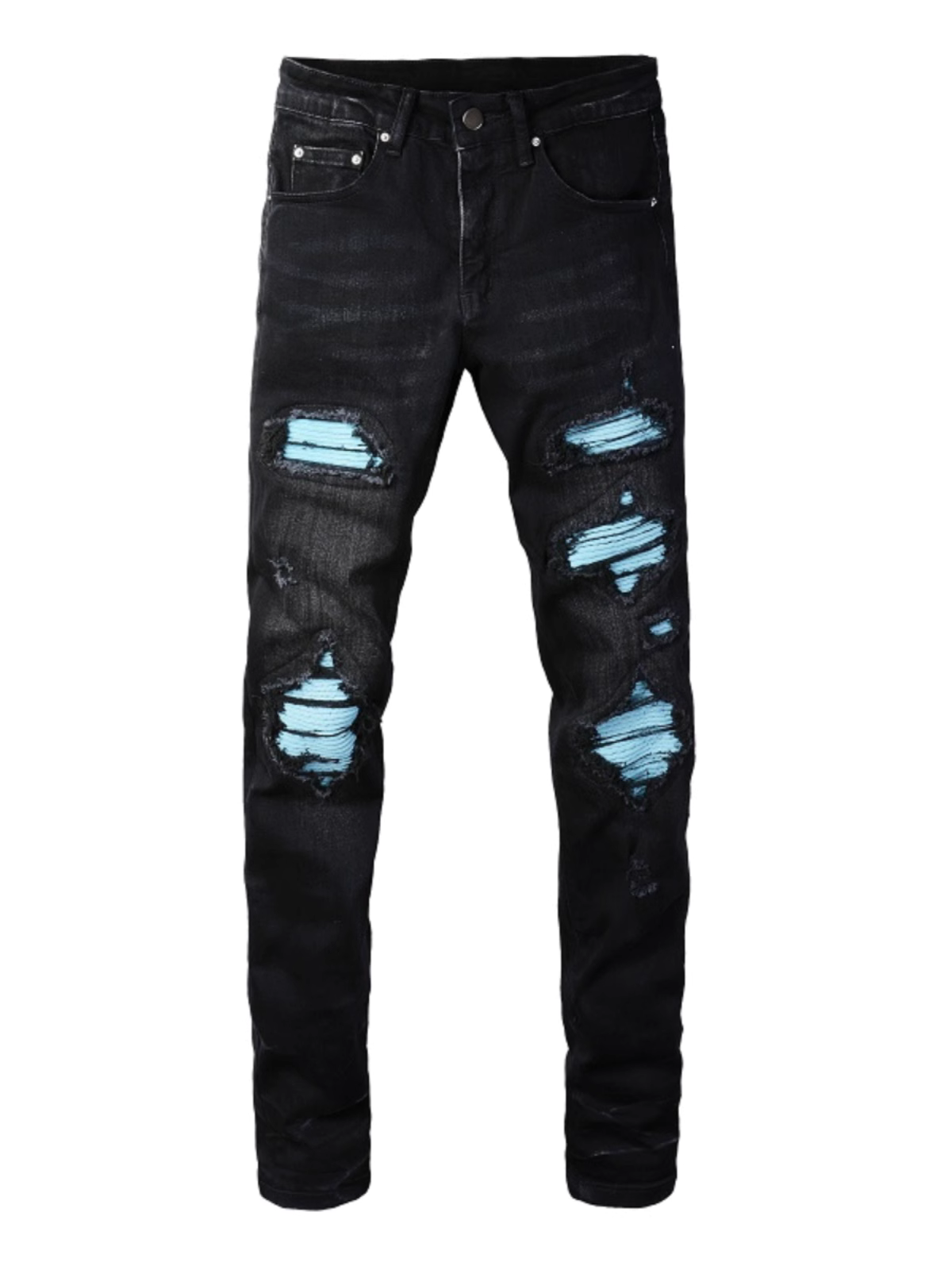 Black Ripped Blue Patch Jeans
