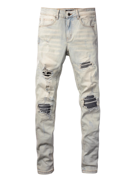 Light Washed Patch Jeans
